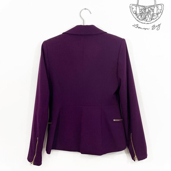 Calvin Klein / Asymmetrical Zipper Lapel Fitted Blazer / Dark Purple / Size S - Picture 4 of 5